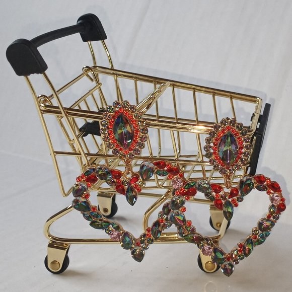 Pink Crystal Statement Heart Earrings - Picture 8 of 8